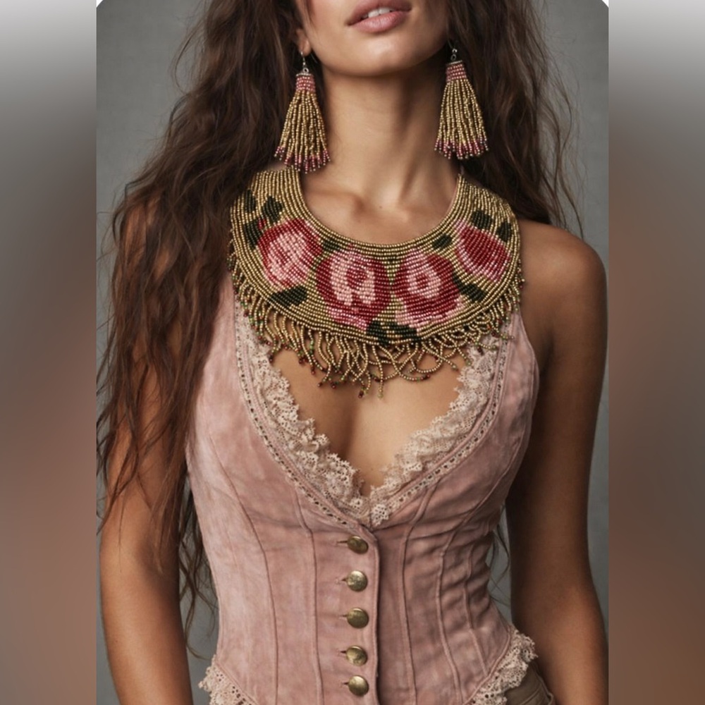 Hand Crafted Pink and Gold Beaded Necklace Set